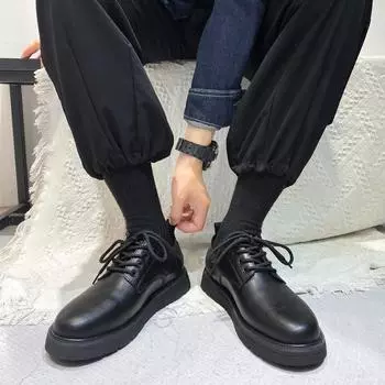 Кожаные туфли мужские модные универсальные красивые туфли повседневные молодежные британские черные круглые кожаные туфли 86269-T 38 чёрный