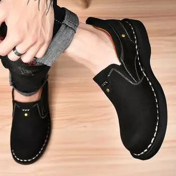 Кожаные туфли мужские на открытом воздухе дышащие мужские повседневные кожаные мужские туфли на плоской подошве обувь в британском стиле 38 чёрный