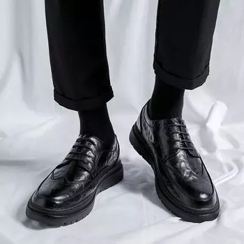 Кожаные туфли мужские новые осенне-зимние трендовые деловые повседневные кожаные туфли, дышащие мужские туфли 19051-R 38 чёрный
