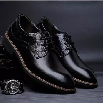 Кожаные туфли мужские, официальная одежда, молодежная, черная, деловая, повседневная, корейская версия британской гравировки Block 37 чёрный