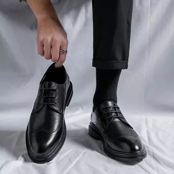 Кожаные туфли мужские остроносые трендовые британские молодежные костюмы универсальные повседневные кожаные туфли Brock 9623-R 38 чёрный
