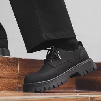 Кожаные туфли мужские повседневные туфли для увеличения роста британские деловые туфли мужские свадебные туфли дерби с большой головой 2235-J 38 чёрный