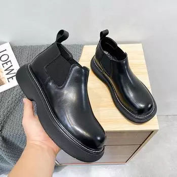 Кожаные туфли мужские с большим носком туфли на толстой подошве японские модные туфли нишевые повседневные ботинки Martin с низким верхом 86297-T 38 чёрный