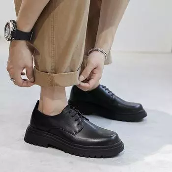 Кожаные туфли мужские тонкие кожаные деловые туфли в британском стиле модные низкие на шнуровке дышащие мягкие мужские туфли 63551-T 38 чёрный