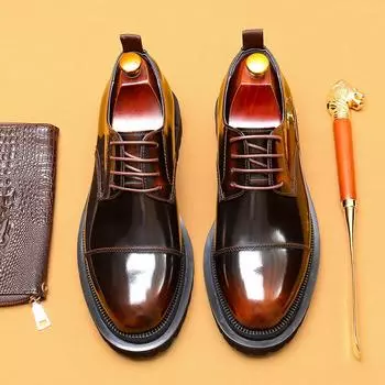 Кожаные туфли мужские трехсоставные формальные деловые туфли первого слоя из телячьей кожи внутри британские лакированные мужские туфли 37 коричневый