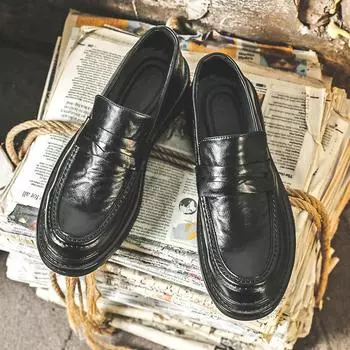 Кожаные туфли мужские трендовые большие повседневные лоферы 45 46 на толстой подошве молодежные универсальные с одной педалью Tide 3512-J 38