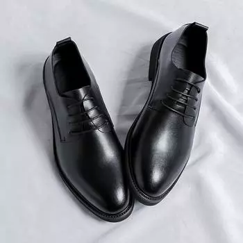 Кожаные туфли мужские трендовые весенне-осенние деловые повседневные британские остроносые кожаные свадебные туфли для жениха 66780-R 38 чёрный