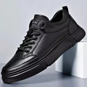 Кожаные туфли мужские уличные роскошные брендовые кроссовки модные классические мужские мокасины уличные белые повседневные плоские удобные туфли 6.5 чёрный