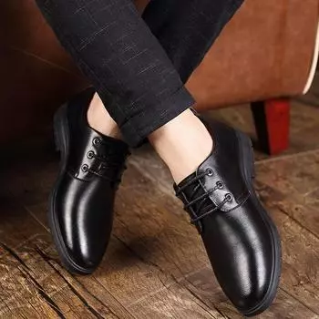 Кожаные туфли мужские весенние и осенние повседневные дышащие мужские кожаные туфли корейской версии британские деловые туфли с круглой головкой и мягкой подошвой туфли для папы 39