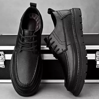 Кожаные туфли, мужские весенние новые весенние туфли из натуральной кожи с мягкой подошвой, официальная одежда в британском стиле, простые универсальные деловые повседневные кожаные туфли, туфли-броги 38 чёрный