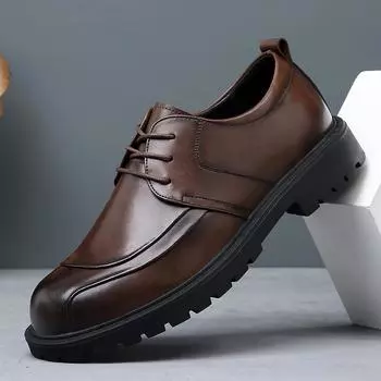 Кожаные туфли мужские весенние воздухопроницаемость увеличивается британский стиль повседневный деловой костюм черный высококачественный свадебный жених обувь тренд 38 чёрный