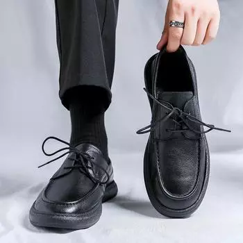 Кожаные туфли мужские весна и осень новые черные деловые повседневные туфли на платформе легкие мужские туфли для папы 24310-R 38 чёрный