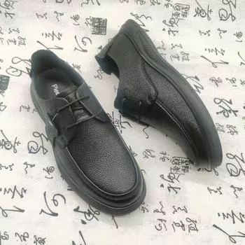 Кожаные туфли мужские, всесезонные, дышащие, деловые, повседневные туфли из коровьей кожи, мужские, низкие, на шнуровке, кожаные туфли для поездок на работу 38 чёрный