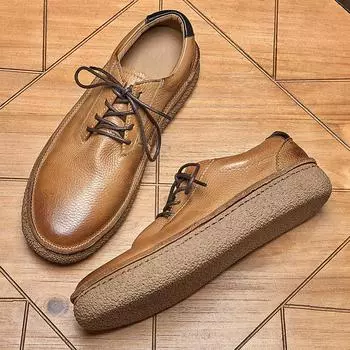 Кожаные туфли мужские Xia Yinglun ретро кожаные повседневные туфли для досок Мягкая кожа толстая подошва увеличивает тенденцию повседневной мужской обуви 38 коричневый