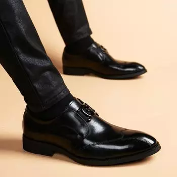 Кожаные туфли мужские зимние 2023 новые трендовые корейские версии универсальные однопедальные ленивые деловые туфли высокого класса 38 чёрный