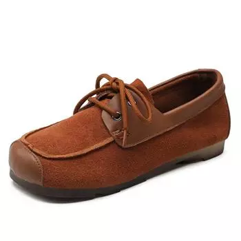 Кожаные туфли на мягкой подошве, удобные туфли на плоской подошве, новые модные женские туфли больших размеров 35 коричневый