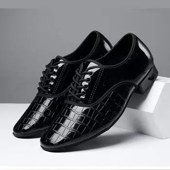 Кожаные туфли на низком каблуке для современных танцев для мужчин, на мягкой подошве, для взрослых мальчиков, для бальных танцев, на каблуке 2,5 см 38 чёрный