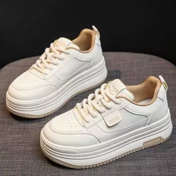 Кожаные туфли на платформе белого цвета, женская обувь, ранняя весна, новые универсальные туфли с увеличенным ростом, повседневная обувь, женская спортивная обувь 35