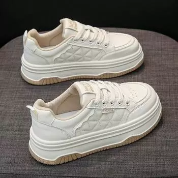 Кожаные туфли на платформе белого цвета, женская обувь, весна и лето, новые универсальные туфли для увеличения роста, повседневная спортивная обувь для женщин 35
