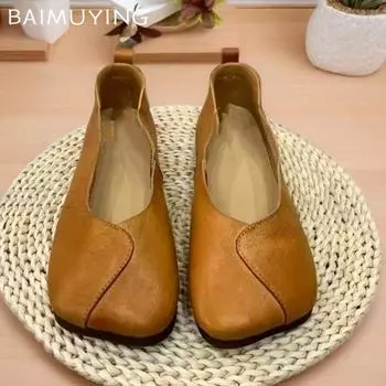 Кожаные туфли на плоской подошве женские лоферы с квадратным носком повседневная обувь 2025 года трендовые мягкие удобные зимние дизайнерские женские туфли 35 чёрный