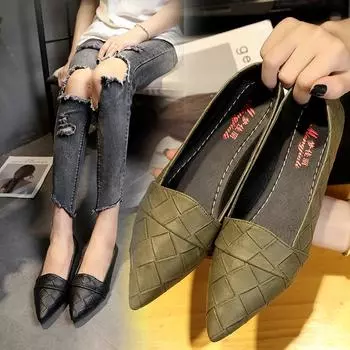 Кожаные туфли на плоской подошве, женские повседневные лоферы с острым носком, новые осенние мягкие балетки с неглубокой подошвой для работы Zapatos Mujer 698 4 чёрный