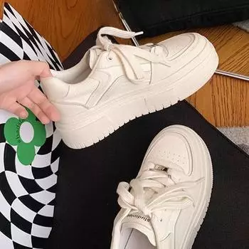 Кожаные туфли на толстой подошве для увеличения роста, детские весенние новые универсальные дышащие маленькие белые туфли, повседневная спортивная обувь для женщин 35