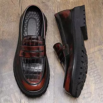 Кожаные туфли на толстой подошве красного вина, повседневная обувь, модные дизайнерские лоферы, мужские удобные брендовые мокасины, обувь для вождения 38 чёрный
