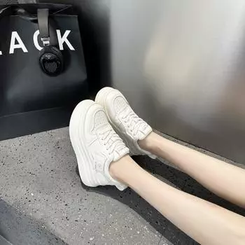 кожаные туфли на толстой подошве, маленькие белые, женские, весенние, новые, легкие, с небольшой внутренней высотой, повседневные, спортивные туфли на платформе 34 белый