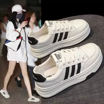 Кожаные туфли на толстой подошве, увеличивающие рост, белые туфли, женская обувь, весна и осень, новые универсальные и легкие повседневные спортивные туфли, обувь для сноуборда 35