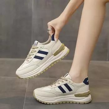 Кожаные туфли на толстой подошве, увеличивающие рост, повседневные женские туфли весна 2025, новые универсальные женские туфли для студенток, туфли для маленьких пап 35