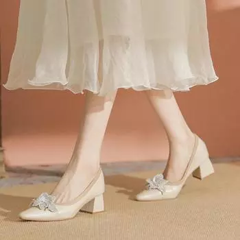 Кожаные туфли на толстом каблуке женские весенне-осенние новые универсальные юбки в стиле феи темпераментные высокие каблуки 34