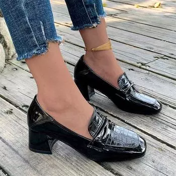 Кожаные туфли на высоком каблуке, женские сандалии, массивные туфли на плоской подошве в стиле ретро, модные новые осенние туфли-лодочки Zapatillas Mujer 35