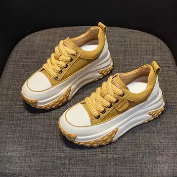 Кожаные туфли, новые осенние женские винтажные легкие повседневные спортивные туфли с высокой внутренней частью, толстая подошва, одинарные туфли, кроссовки 33 чёрный