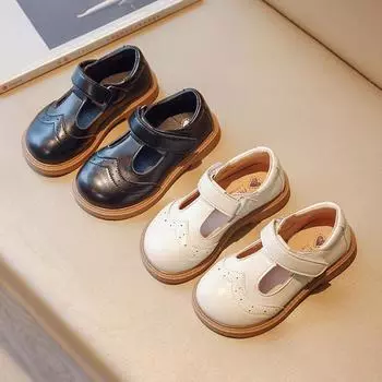 Кожаные туфли принцессы в стиле ретро для девочек, милые и нескользящие, с мягкой подошвой 29