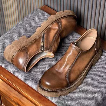Кожаные туфли ручной работы Мужская обувь Деловая повседневная обувь Мягкая кожа Мягкая подошва для вождения Однопедальные мужские кожаные туфли Ленивая обувь 38 коричневый