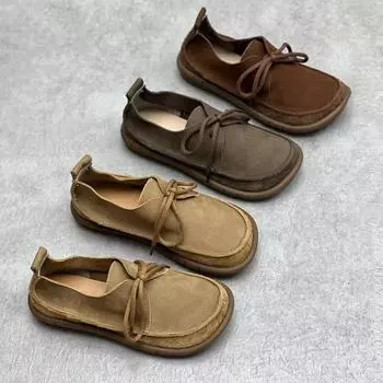 Кожаные туфли ручной работы, винтажные женские туфли на плоской подошве 35 серый