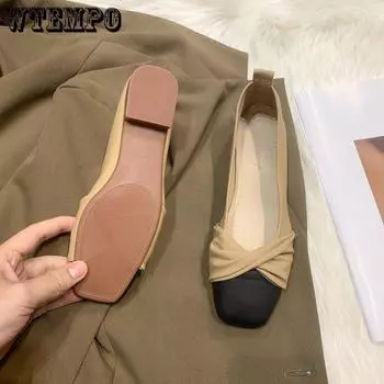 Кожаные туфли с квадратным носком на плоской подошве, женская рабочая обувь на мягкой подошве в стиле ретро, простой повседневный стиль, весна-осень 35 хаки