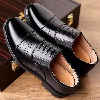 Кожаные туфли с полыми дышащими мужскими сандалиями, официальный деловой костюм, летние черные мужские туфли 38