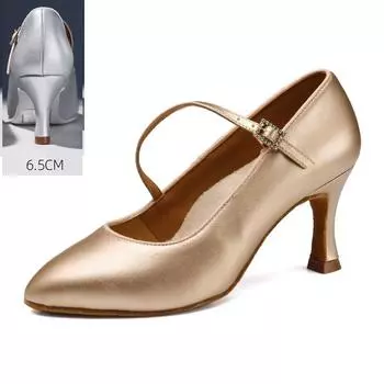 Кожаные туфли с закрытым носком для женщин, для современных танцев, замшевая подошва, туфли для вальса, бальных танцев, стандартных танцев, каблук 6,5 см 34 бронзовый