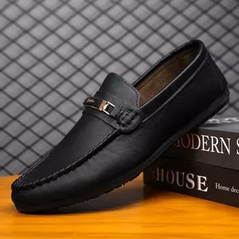 Кожаные туфли Водонепроницаемые повседневные туфли с одной педалью, деловые низкие черные туфли в британском стиле для мужчин, туфли на плоской платформе 39