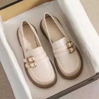Кожаные туфли в британском стиле, модные толстые подошвы, плоские мокасины, новинка 2024 года, элегантные женские туфли на платформе Mary Jane, zapatos de mujer 35 бежевый