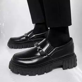 Кожаные туфли в британском стиле Мужские туфли на платформе Галоши с низким голенищем Лоферы Однопедальные повседневные мужские туфли 39 чёрный
