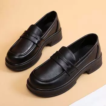 Кожаные туфли в британском стиле, женские рабочие туфли с мягкой подошвой, женские нескользящие туфли, весенние туфли, удобные мокасины на платформе 35