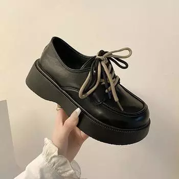Кожаные туфли в британском стиле, женские весенние туфли-оксфорды в стиле ретро на толстой подошве со шнуровкой, туфли Мэри Джейн с круглой головкой, Chaussure Femmes 39
