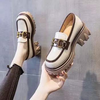 Кожаные туфли в британском стиле, женские, весна-осень, новые модные универсальные туфли в стиле ретро, подходящие по цвету, повседневные туфли на толстом каблуке, однослойные туфли с завышенной талией 35