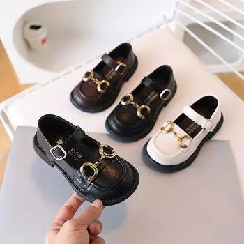 Кожаные туфли Zapatos Nia Girl 2024 года, британские туфли Мэри Джейн, мягкая подошва, туфли принцессы, милые туфли Лолиты, детские туфли, платье для девочек 21-insole14cm чёрный