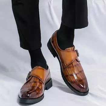 Кожаные туфли жениха Модный британский стиль Повседневные офисные, деловые, вечерние, на открытом воздухе Мужские официальные свадебные туфли больших размеров 38 чёрный