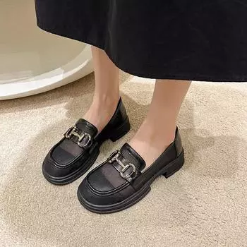 Кожаные туфли женские кожаные туфли 2024 года лето новые женские туфли в британском стиле мягкая подошва нескользящие туфли на плоской подошве мокасины женские одинарные туфли 35 чёрный