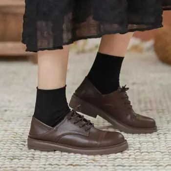 Кожаные туфли женские кожаные туфли британского стиля весна-осень 2024 года новые на шнуровке женские туфли колледжа японского JK толстые солнця 35 чёрный