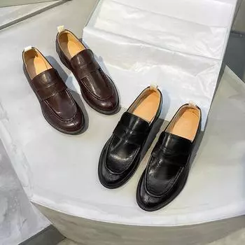 Кожаные туфли женские, нишевые, британский стиль, ретро, однопедальные, универсальные, женские, одинарные туфли 35 чёрный